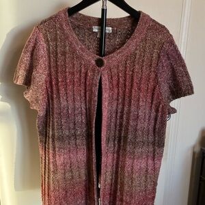 Christopher & Banks Ombre Pink/Brown Open Knit Short-Sleeve Cardigan LG Grandpa